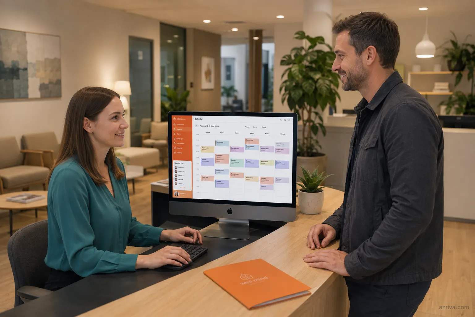 Mental health practice web portal dashboard showing therapist schedules, patient intake forms and billing