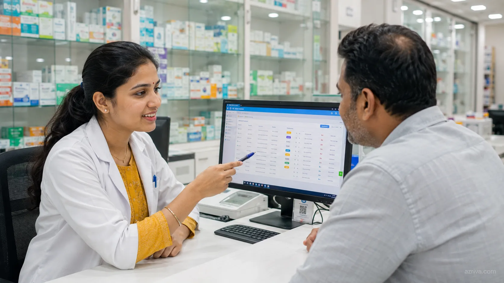 Pharmacy web portal showing order queue and inventory management dashboard