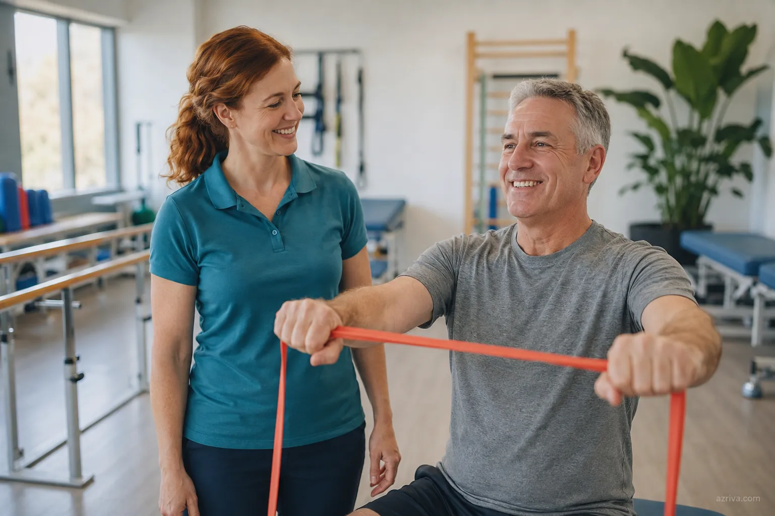 Physiotherapist using AI-powered mobile app for patient exercise program and recovery tracking
