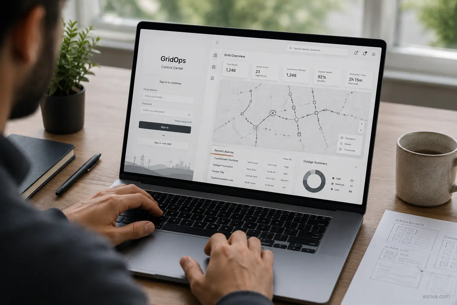 Interactive prototype flow for utility web portal — login to grid dashboard