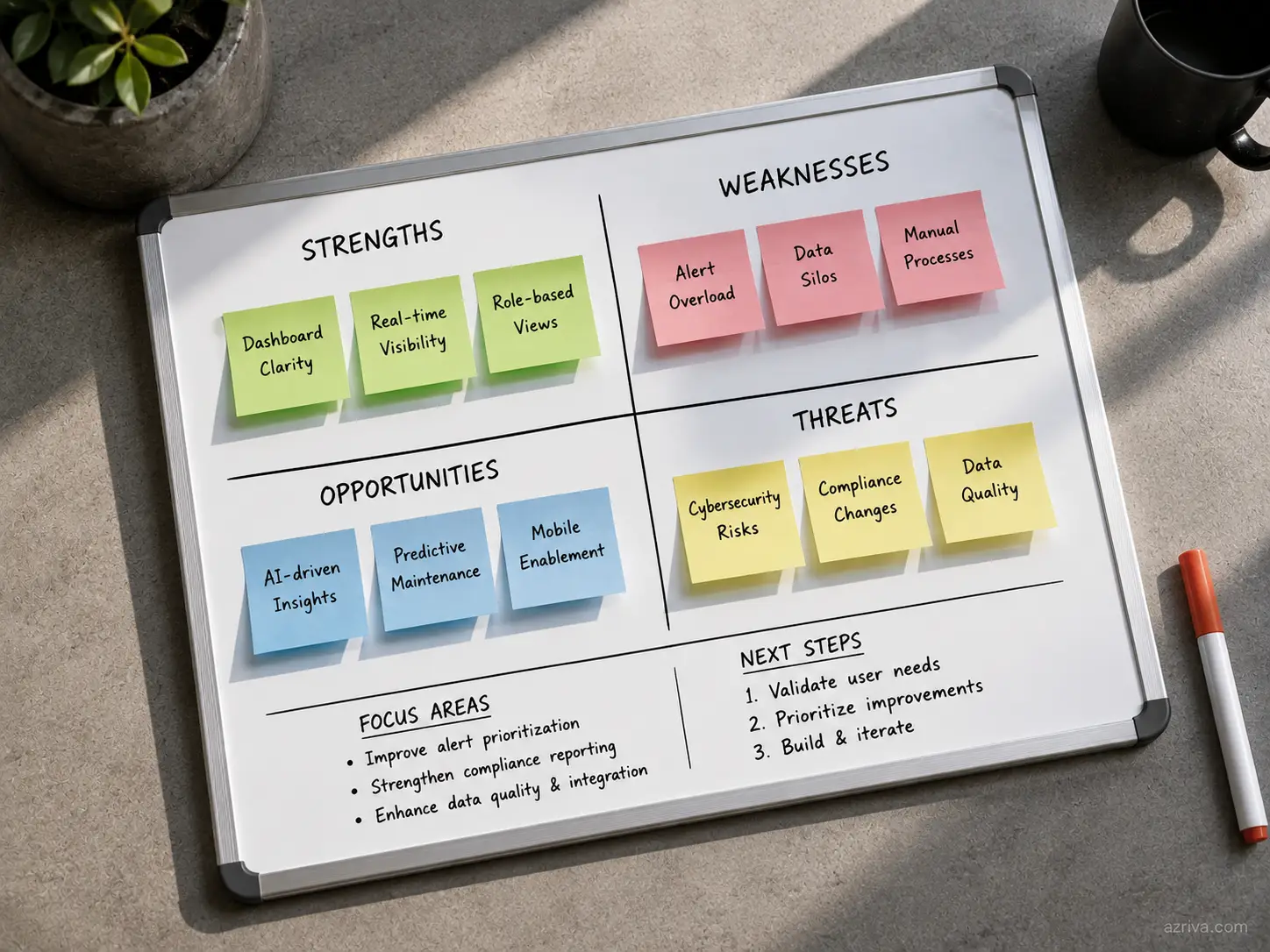 SWOT analysis for energy web portal — control room dashboard, grid topology, compliance reporting