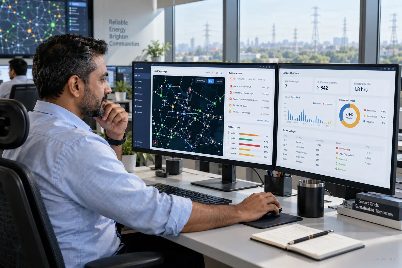 Utility control room dashboard for grid monitoring, AMI data and outage management web portal